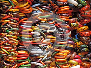 Colorful wooden bangles being sold in villages of India - rural India - handicraft