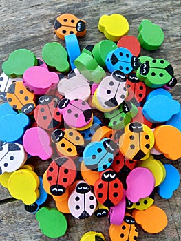 Colorful wooden bead. Recycle wood for craft