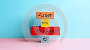 Colorful wooden blocks stacked to display financial concepts against blue background, AI Generative