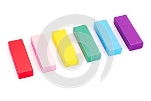 Colorful wooden blocks toys on white background. Creative, diverse, expanding, rising or growing