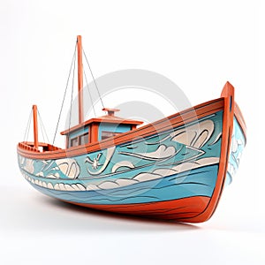 Colorful Wooden Boat On White Background - Michael Whelan Style