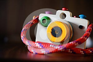 Colorful Wooden Camera Toy on Putted Table