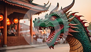 Colorful wooden carved dragon symbol of the Chinese New Year