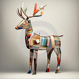 Colorful Wooden Deer Sculpture Inspired By Erik Jones And Dusan Djukaric