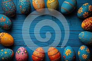 Colorful wooden easter eggs make up a frame