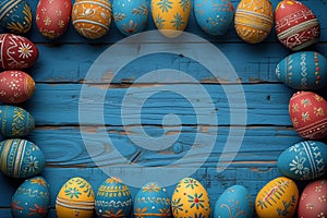 Colorful wooden easter eggs make up a frame