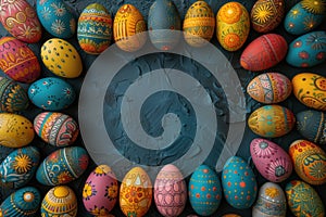 Colorful wooden easter eggs make up a frame