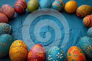 Colorful wooden easter eggs make up a frame