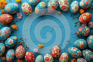 Colorful wooden easter eggs make up a frame