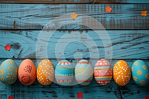 Colorful wooden easter eggs make up a frame