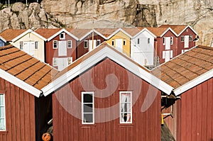 Colorful wooden fishing sheds