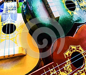 Colorful wooden guitars