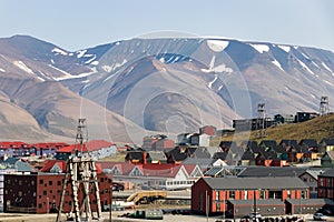 Colorful wooden houses along the road in summer at Longyearbyen, Svalbard