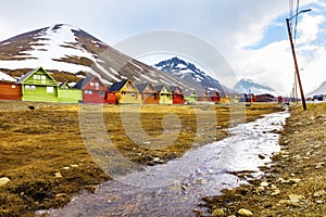 Colorful wooden houses at Longyearbyen in Svalbard photo