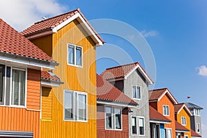 Colorful wooden houses at the Reitdiephaven in Groningen