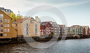 Colorful wooden houses in Trondheim, Norway