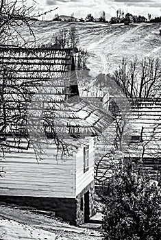 Colorful wooden houses in Vlkolinec, colorless