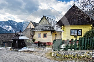 Colorful wooden houses in Vlkolinec village, Slovakia, Unesco