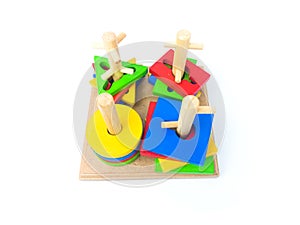 Colorful wooden kids toys for fun play. Stacking colorful shape toys