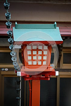 Colorful wooden lantern at Shinto shrine, Nobeoka, Japan