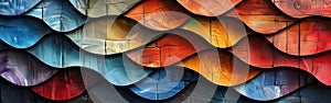 Colorful Wooden Mosaic Wall Texture with Waves - Abstract Background