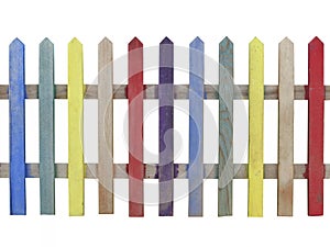 Colorful wooden picket fence isolated