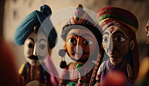 Colorful Wooden Puppets of Traditional Indian Puppet Theater