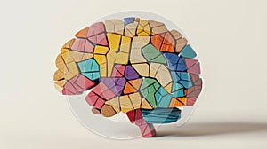 Colorful wooden puzzle brain model. Neurodiversity concept, human mind complexity. Creativity, brainstorming and