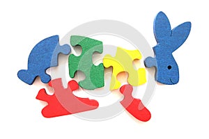 Colorful wooden rabbit puzzle toy