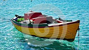 Colorful Wooden Row Fishing Boat, Greece