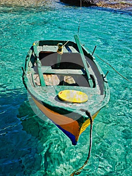 Colorful Wooden Row Fishing Boat, Greece