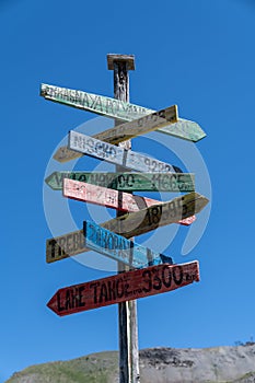 colorful wooden signpost in the sky