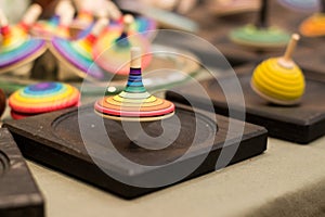 Colorful wooden spinning top