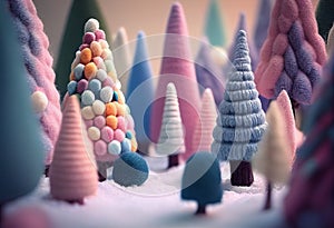 Colorful wool Christmas forest created by Generative AI