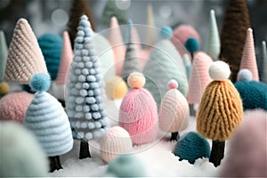 Colorful wool Christmas forest created by Generative AI