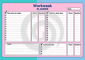 Colorful Workweek Planner Template with Task Lists and Deadlines photo