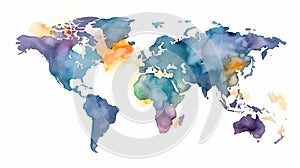 Colorful world map in watercolor style. Generative AI