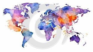 Colorful world map in watercolor style. Generative AI