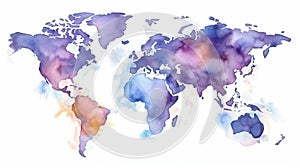Colorful world map in watercolor style. Generative AI
