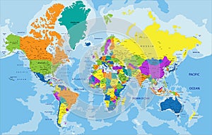 Colorful World political map with labeling.