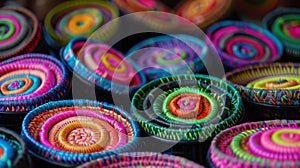 The colorful woven baskets.AI generated image