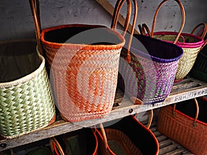 Colorful woven handmade African Caribbean baskets