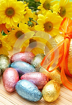 Colorful wrapped chocolate Easter eggs