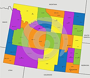 Colorful Wyoming political map with clearly labeled, separated layers.