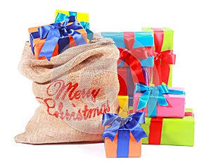 Colorful Xmas background with Santas gift sack