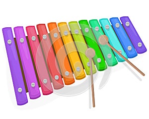 Colorful xylophone with mallets on a white background photo