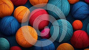 Colorful yarn balls on a textured background