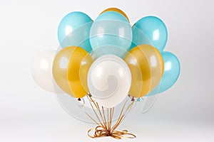 Colorful yellow and blue balloon on clean white background festive party decoration concept