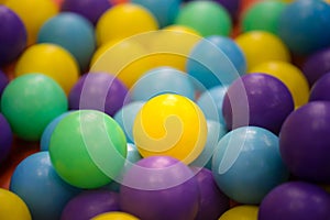 Colorful yellow, blue and green plastic balls.