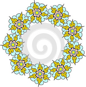 Colorful yellow turquoise floral frame,clip art floral wreath